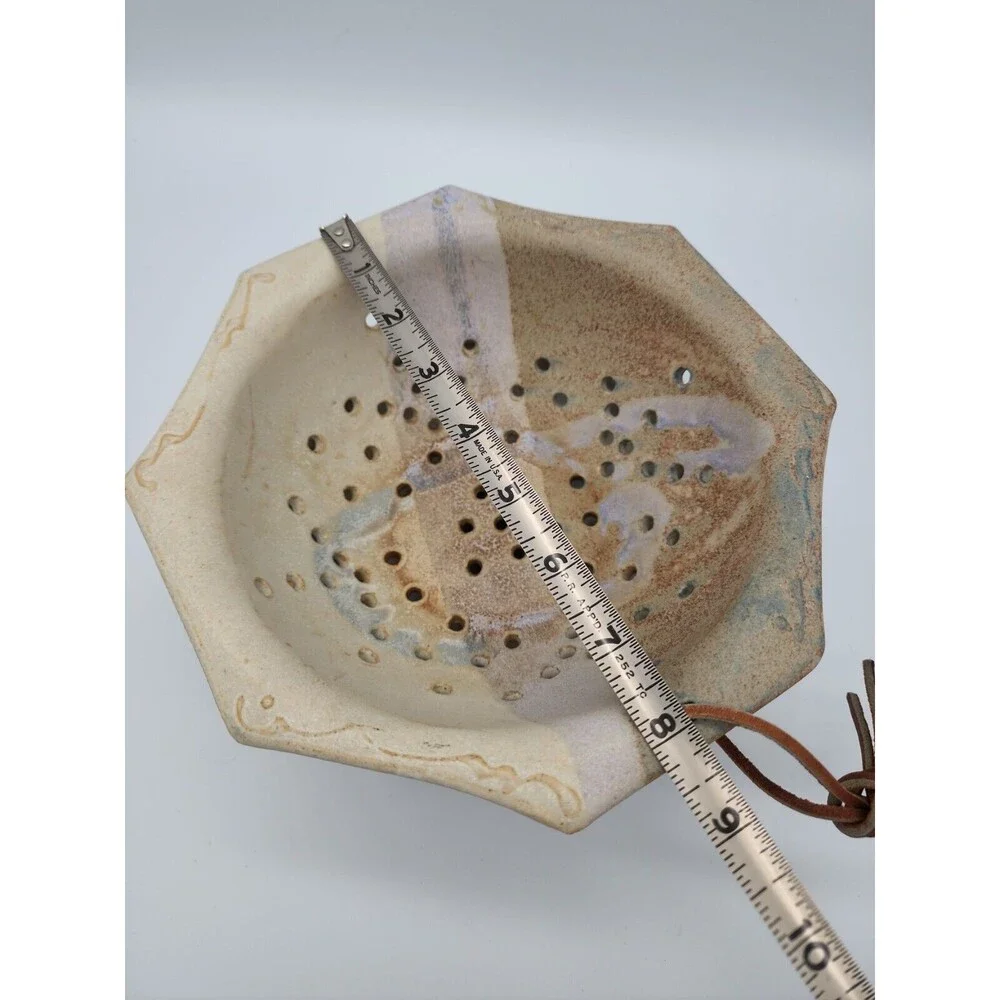 Berry Bowl Pottery Strainer & Dish Signed SR Allen TN NEW Hanger Octagonal